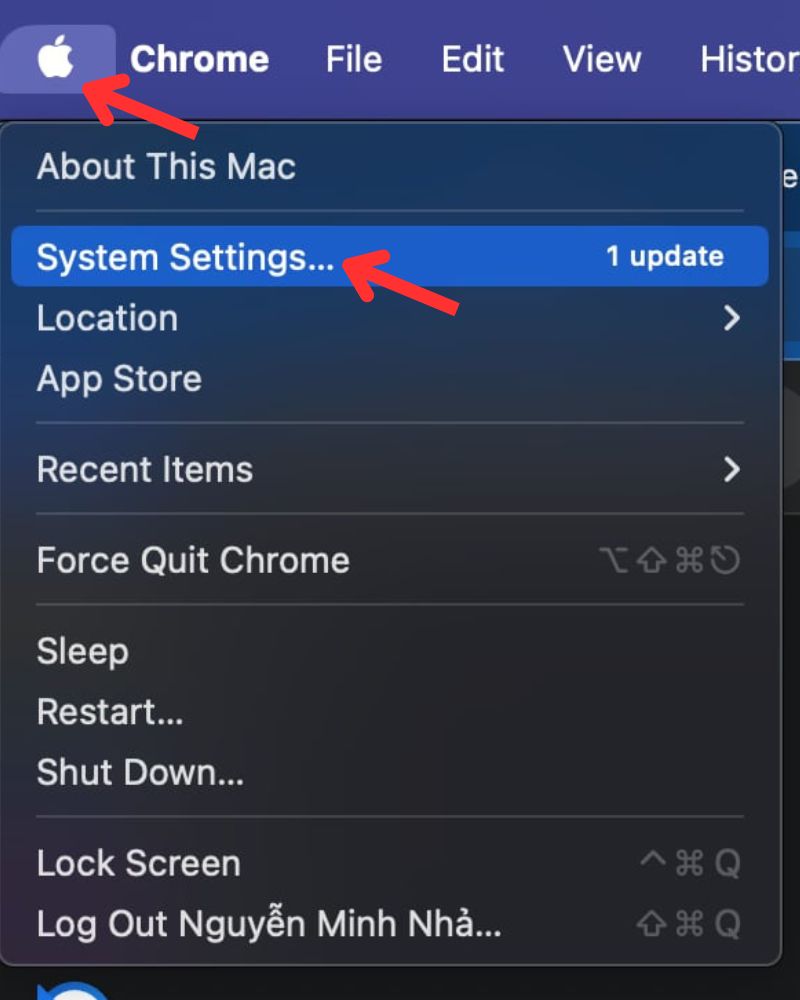 Chọn vào biểu tượng Apple trên máy tính rồi chọn “System Settings”