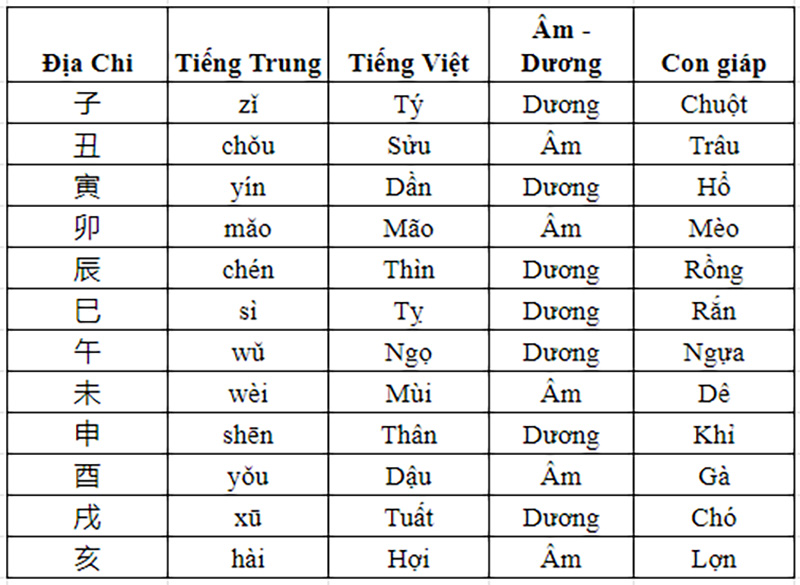 ý nghĩa của chi trong con giáp tiếng Trung